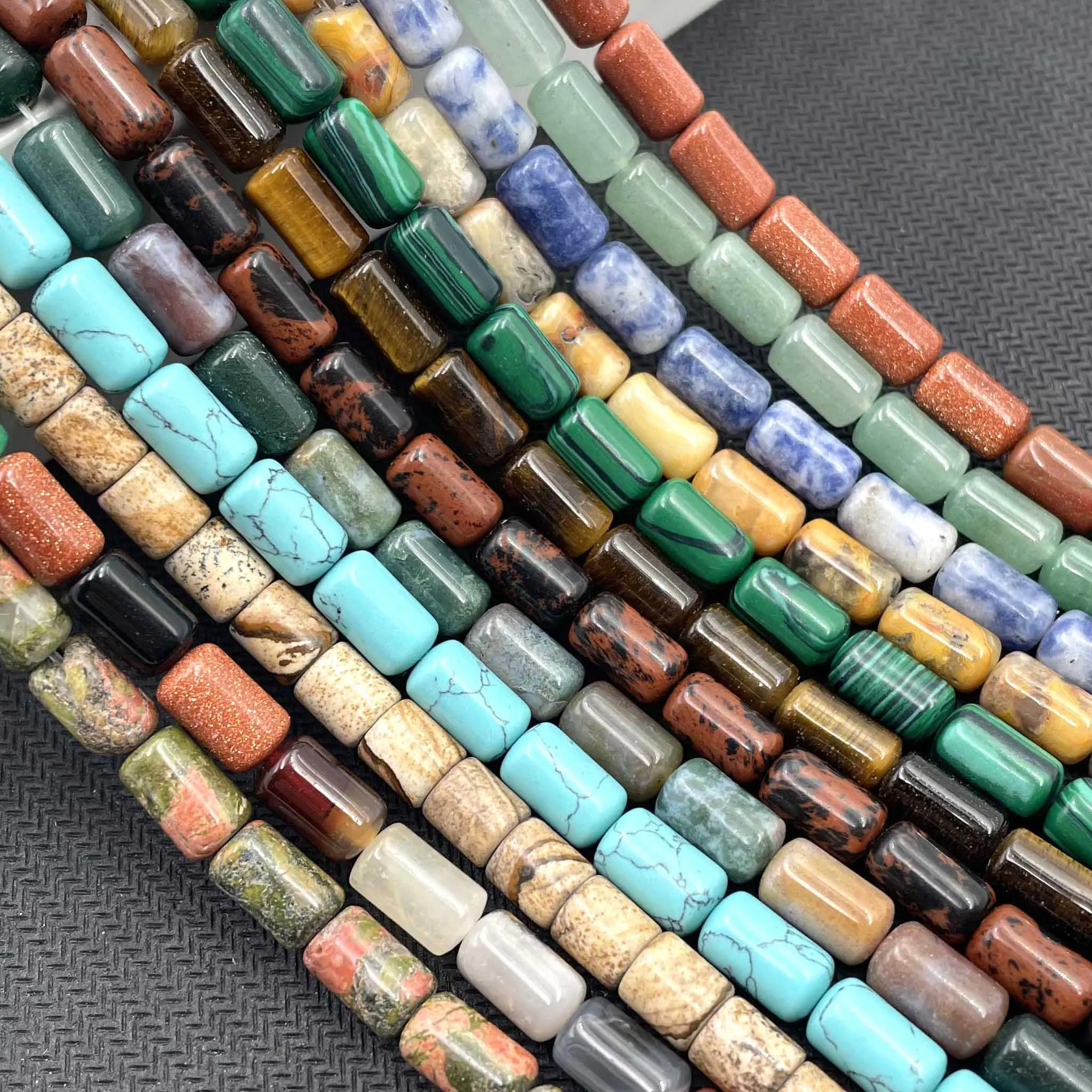 Natural Stone Cylinder Turquoises Agates Jades Tiger Eye Spacer Loose Beads For Jewelry Making DIY Bracelet Necklace Accessories