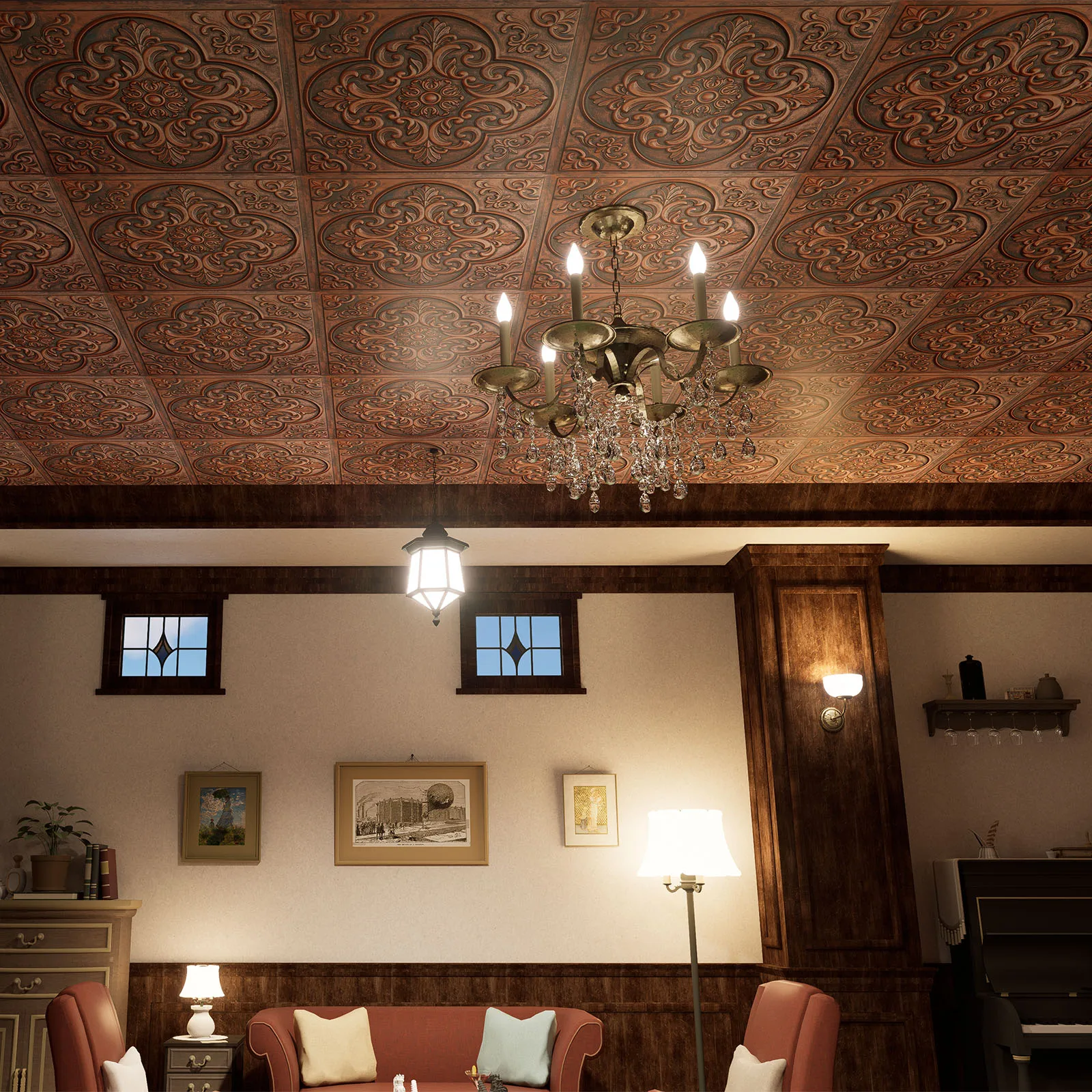 Vintage Pattern Tin Ceiling Tiles Embossed wall panels for Nightclub PL88 10tiles/lot