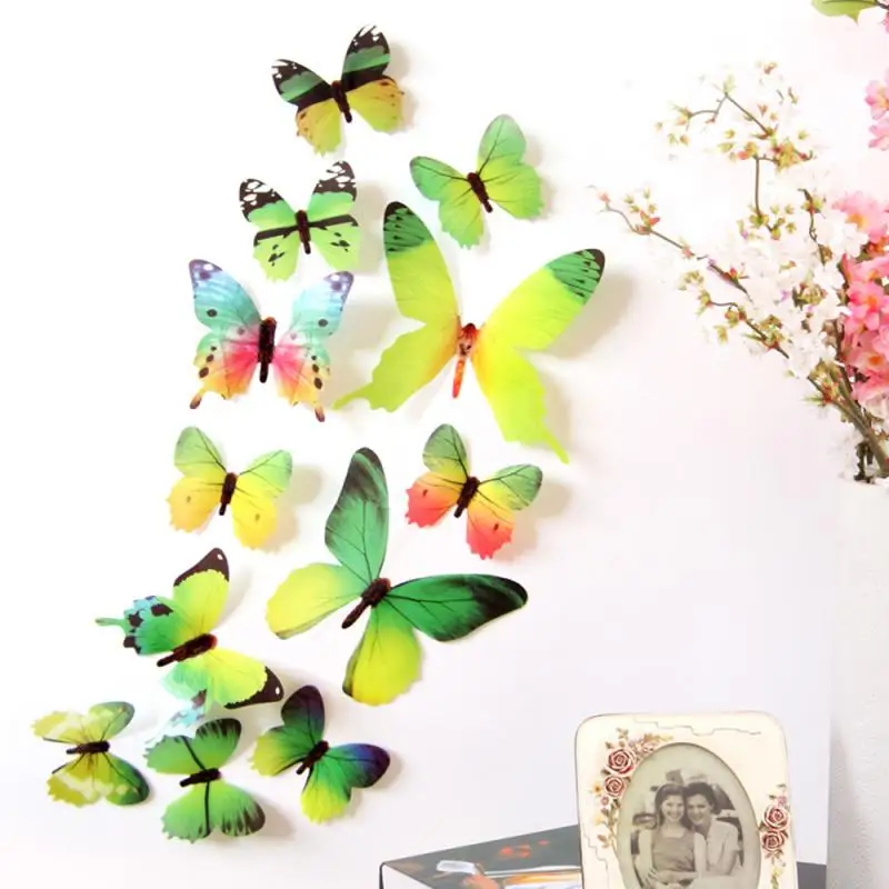 48pcs/4set 3D Crystal Butterflies Wall Decor Simulation Butterflies Wall Sticker Artificial Butterfly Living Room Home Decor