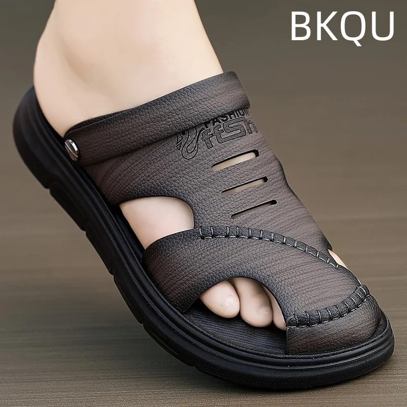 Men Summer Sandals Breathable Outdoor Round Toe Beach Flat Heel Youth Trend Platform Water Proof Lightweight Walking Summer Main