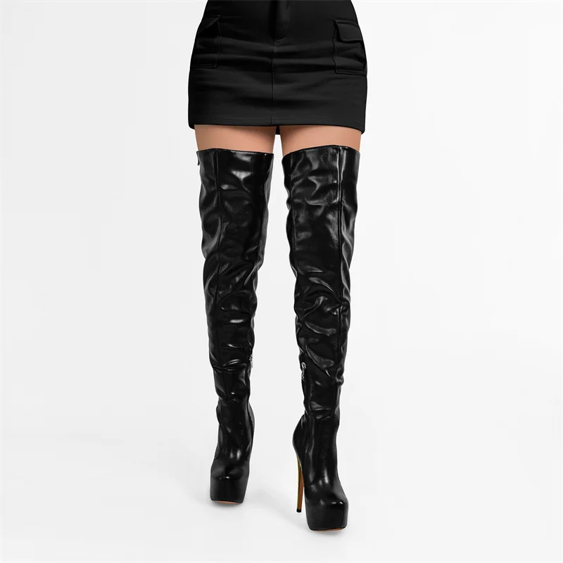 Onlymaker Female Platform Over The Knee Boots Thin High Heel Lady Zipper Fashion Sexy Black Women  Winter Boots