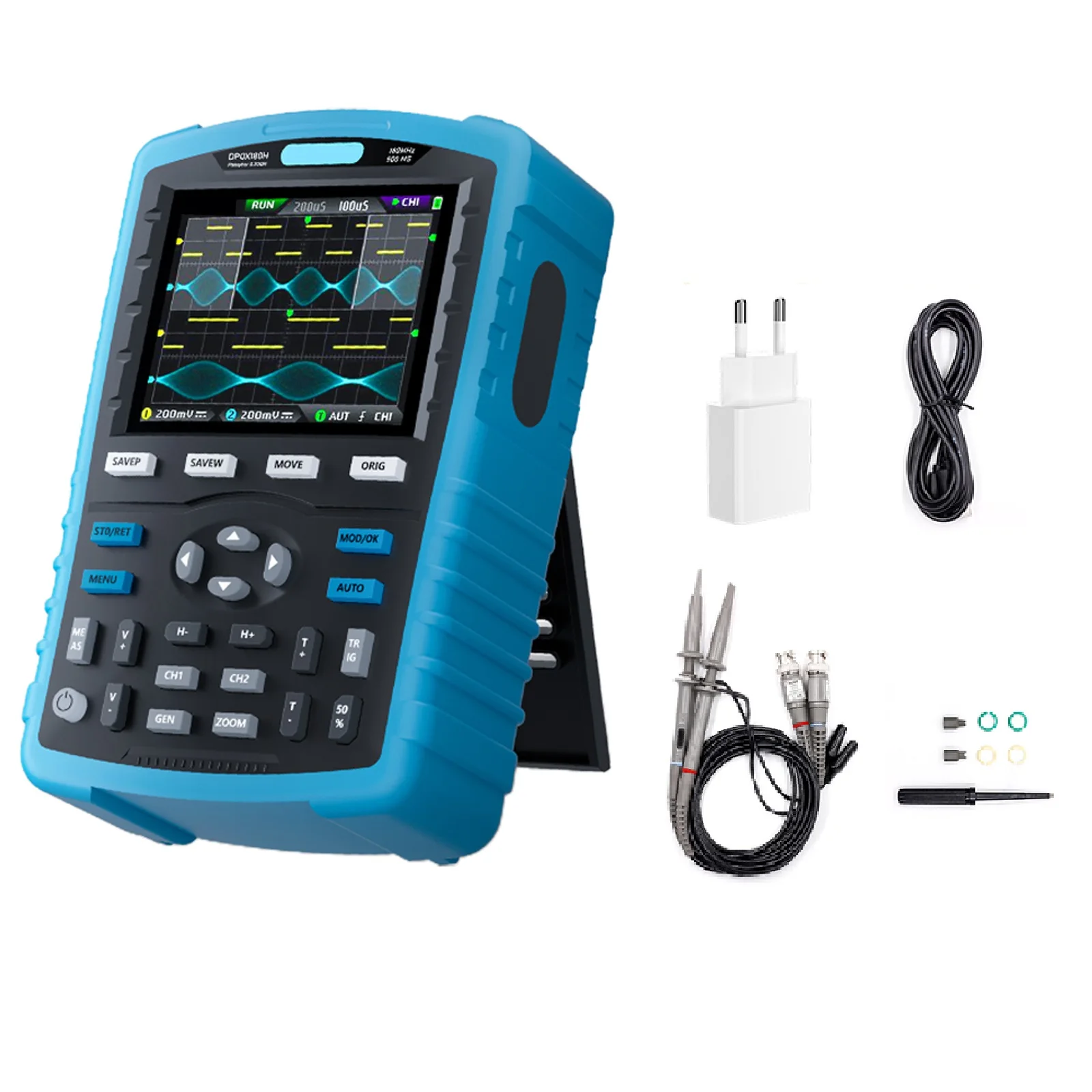 For FNIRSI DPOX180H Dual Channel Handheld Digital Oscilloscope 180MHz-3DB 2 In 1 Function Signal Generator Fluorescence Display