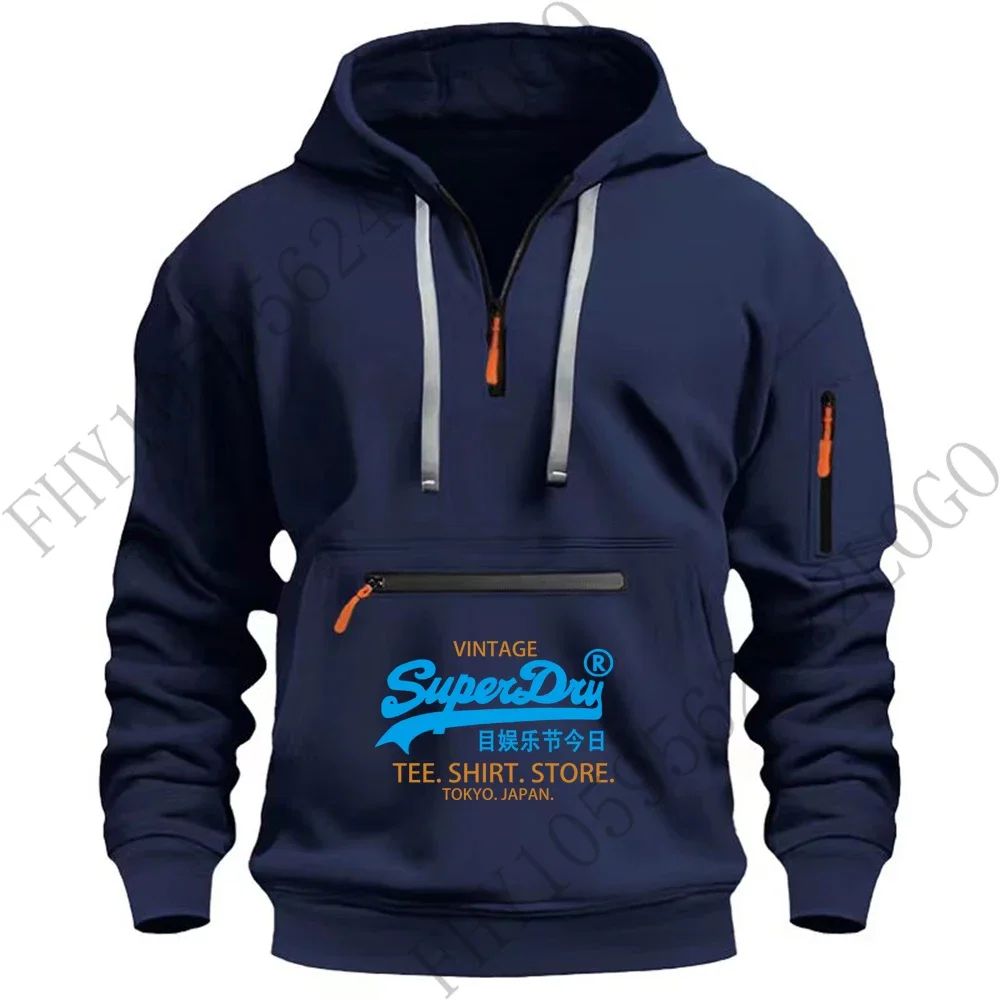 

Spring and autumn men's casual jogging sports pullover hoodie, stylish multi-zipper pocket high-quality printed hoodie