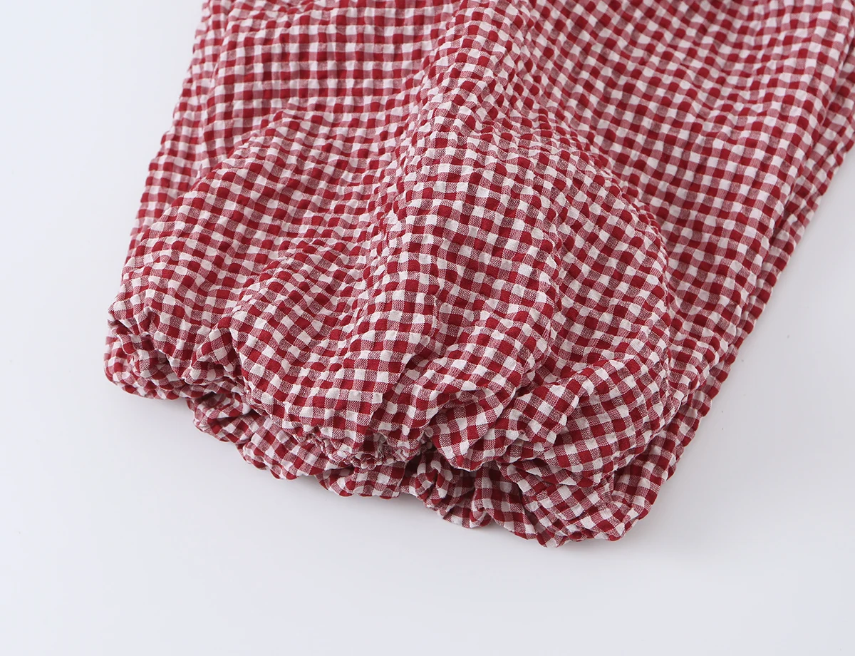 KONDALA Damen Lässige Schicke Rote Karierte Laternenhose 2026 Sommer Trendige Street-Style Urlaubshose mit Kordelzug Elegante Damen-Bloomers – Detail 9