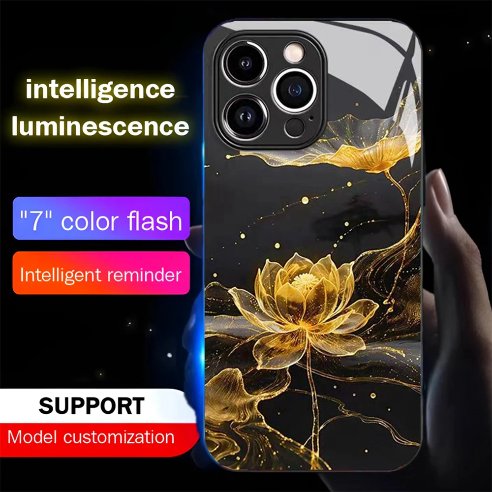 

So Pretty Lotus Flower Led Light Phone Case Call Flash Glitter Cover For Samsung S25 S24 S23 S22 S21 S20 FE Plus Ultra A16 A15