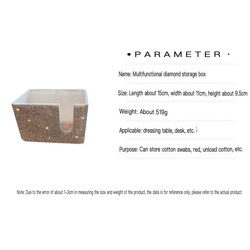 Picture 7: Diamond-encrusted Desktop Makeup Storage Box With Lid, Large-capacity Cosmetics Multi-functional Shelf, Exquisite
