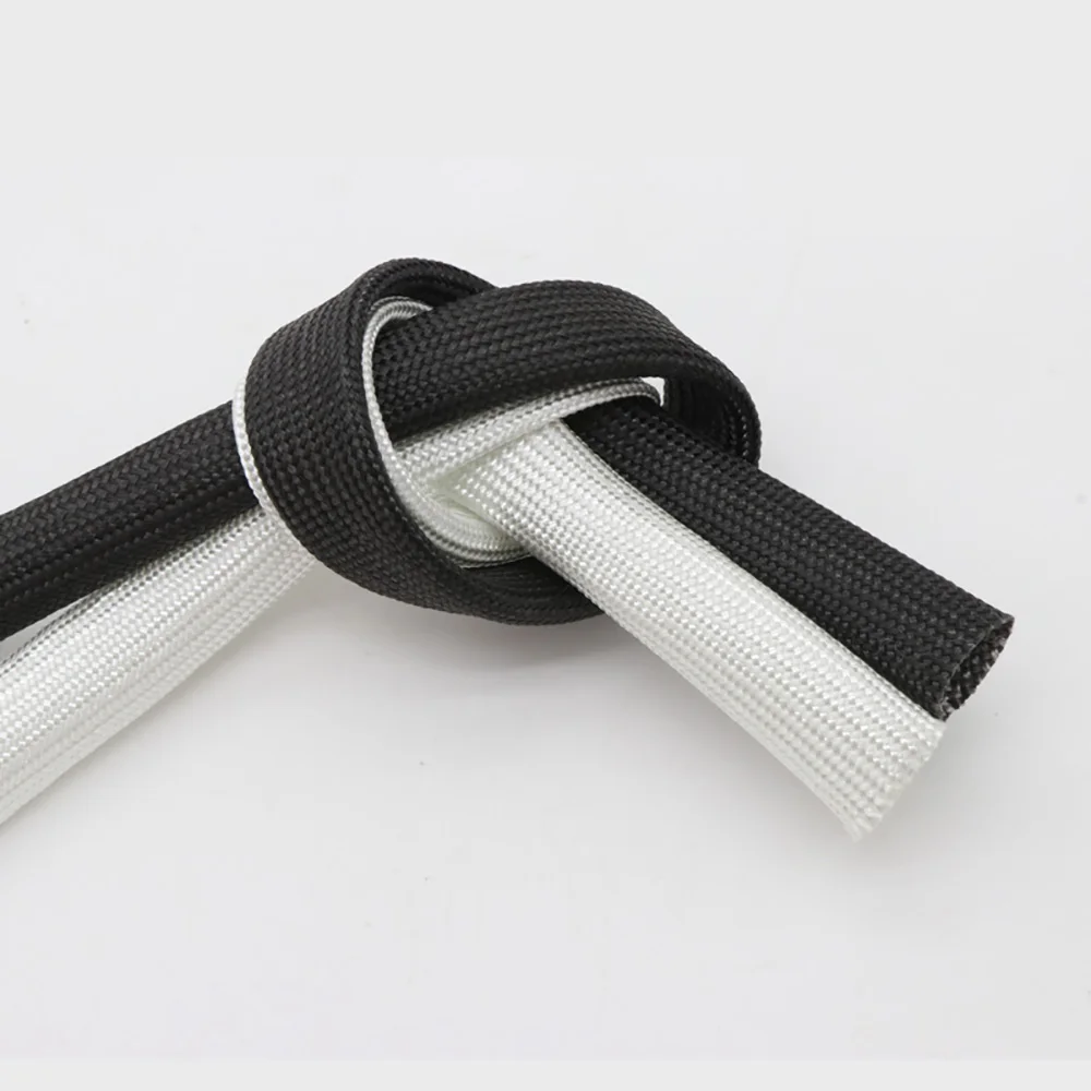 1M ID1~40mm White Black Braided Fiberglass Tube Resistant 600℃ High Temperature Chemical Glass Fiber Sleeve Fiberglass Sleeving