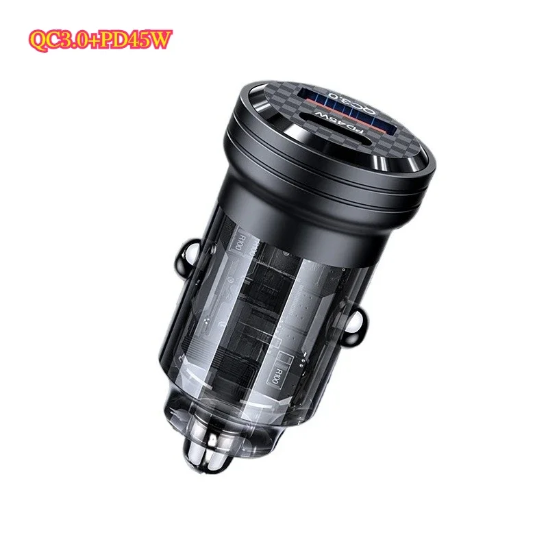 

Mechanical-Style Transparent Design PD45W 2 Port Car Cigarette Lighter Charger with PD45W QC3.0 Super Fast Charging USB