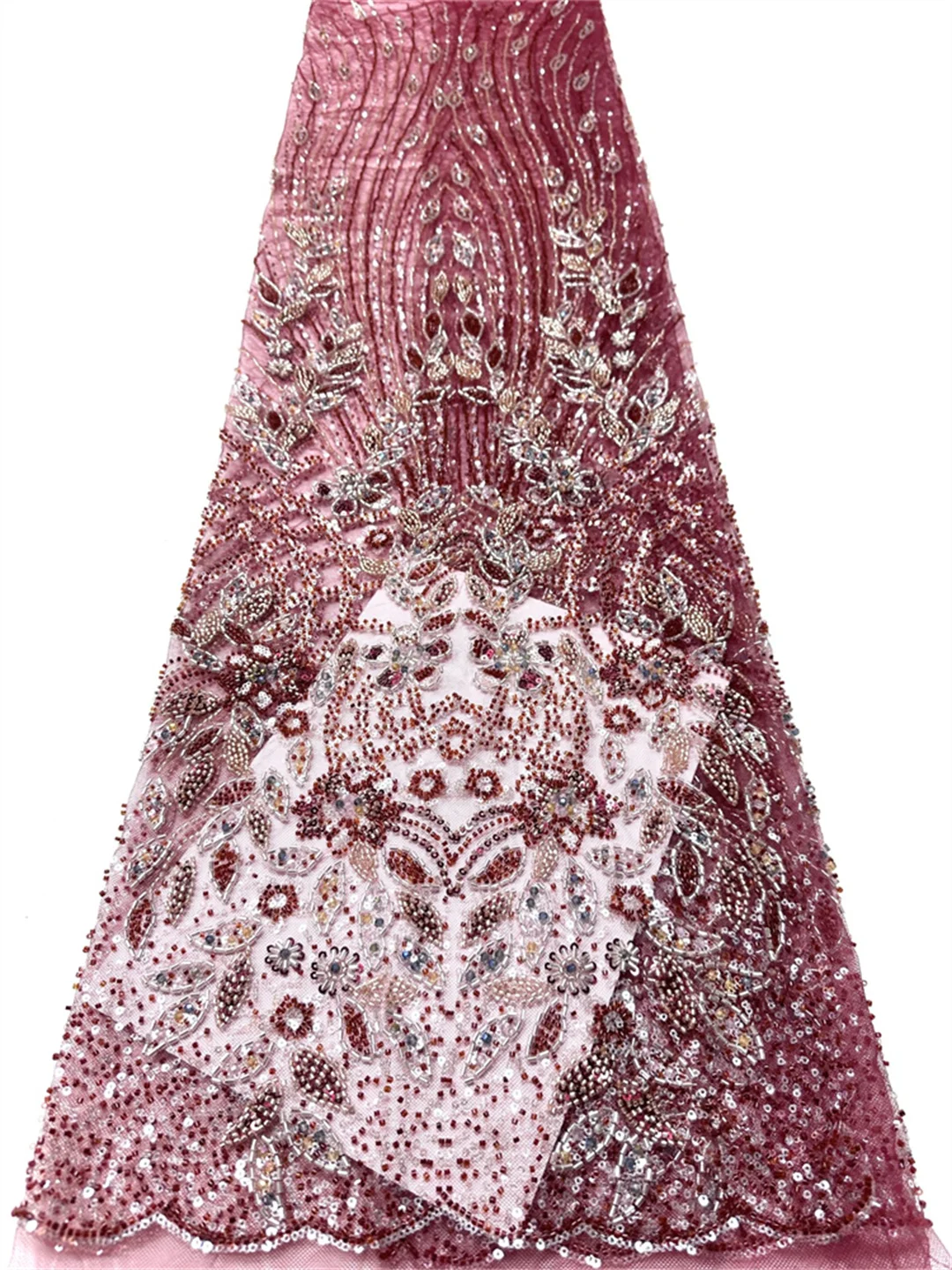 

French Lace Bride Fabric 2026 High Quality African Heavy Beaded Sequins Lace Fabric Nigeria Mesh Wedding Dress for Women Sewing