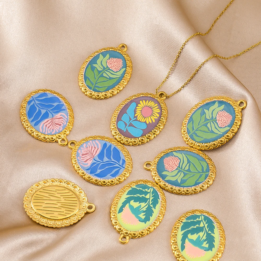 

1pc 304 Stainless Steel Enamel Oval Flower Pendant Charms For Jewelry Making DIY Necklace Bracelet Earring Accessories Wholesale