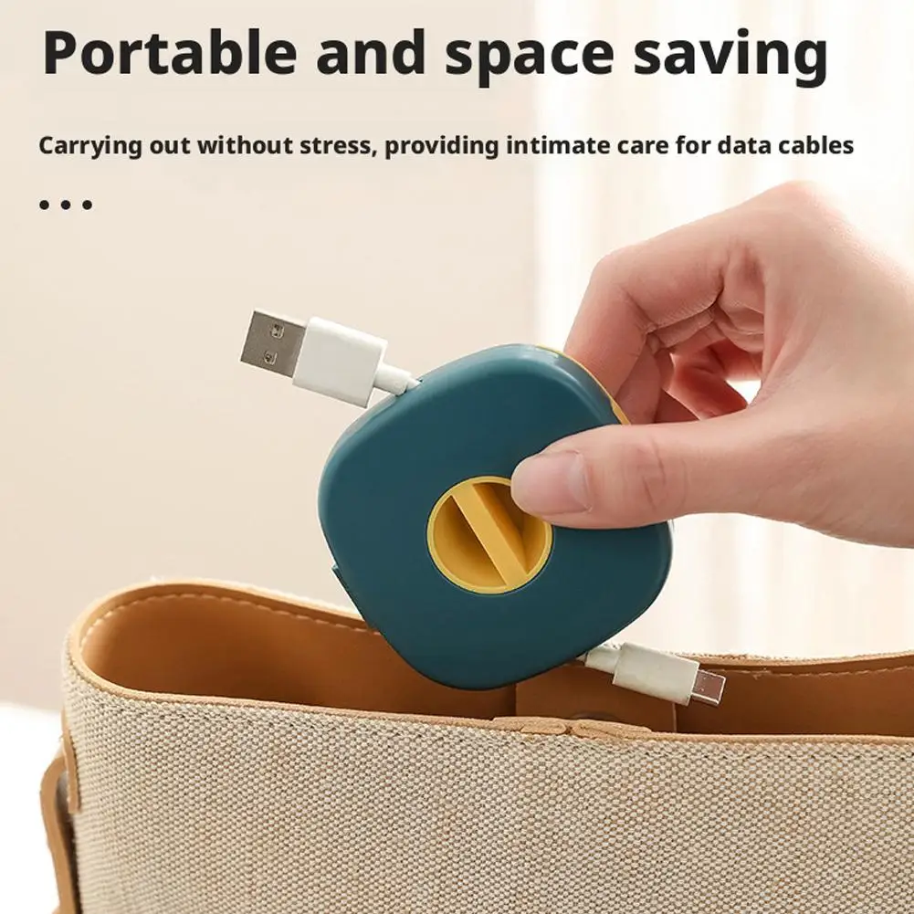 Portable Round USB Cable Winder Rotating Organizer For Mobile Phone Charging Data Cables Desktop Organizer Box ﻿