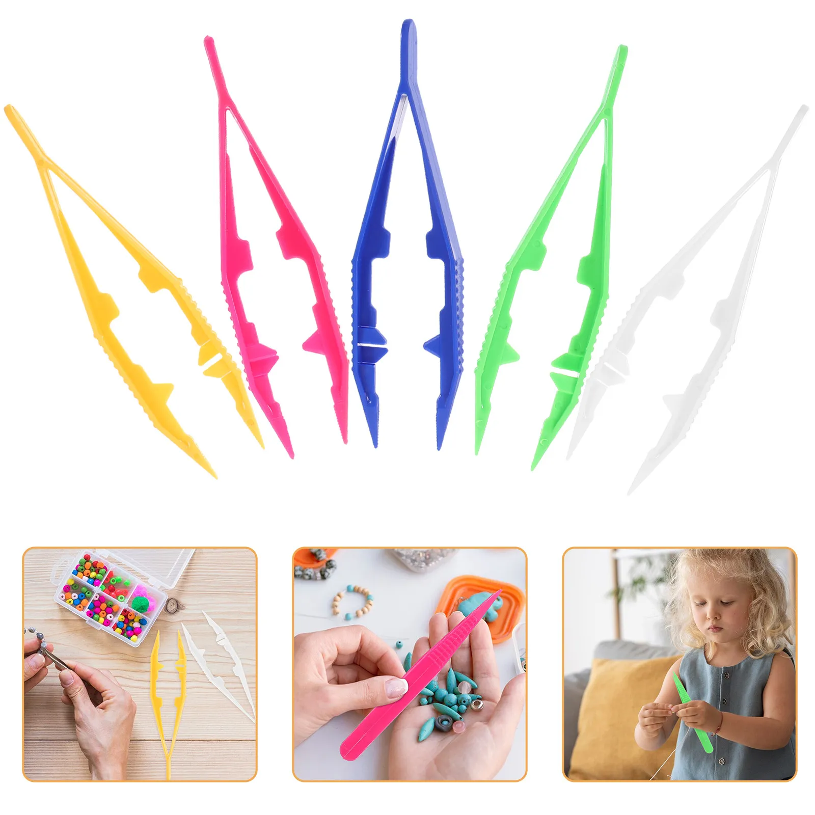 20Pcs Plastic Tweezers Set Ergonomic Nonslip Handle Flat Tip for Jewelry Making Crafts Beads Stamps DIY Accessories Precision - view 6
