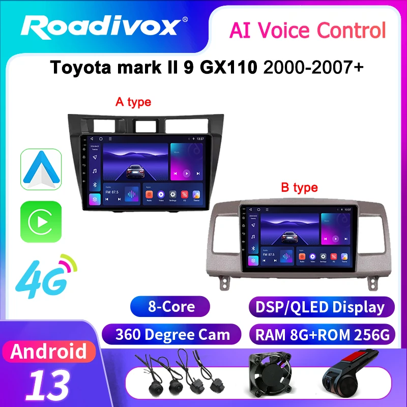 roadivox Android car radio for Toyota mark II 9 GX110 2000 2007 stereo GPS Navigation video Multimedia Player tape recorder