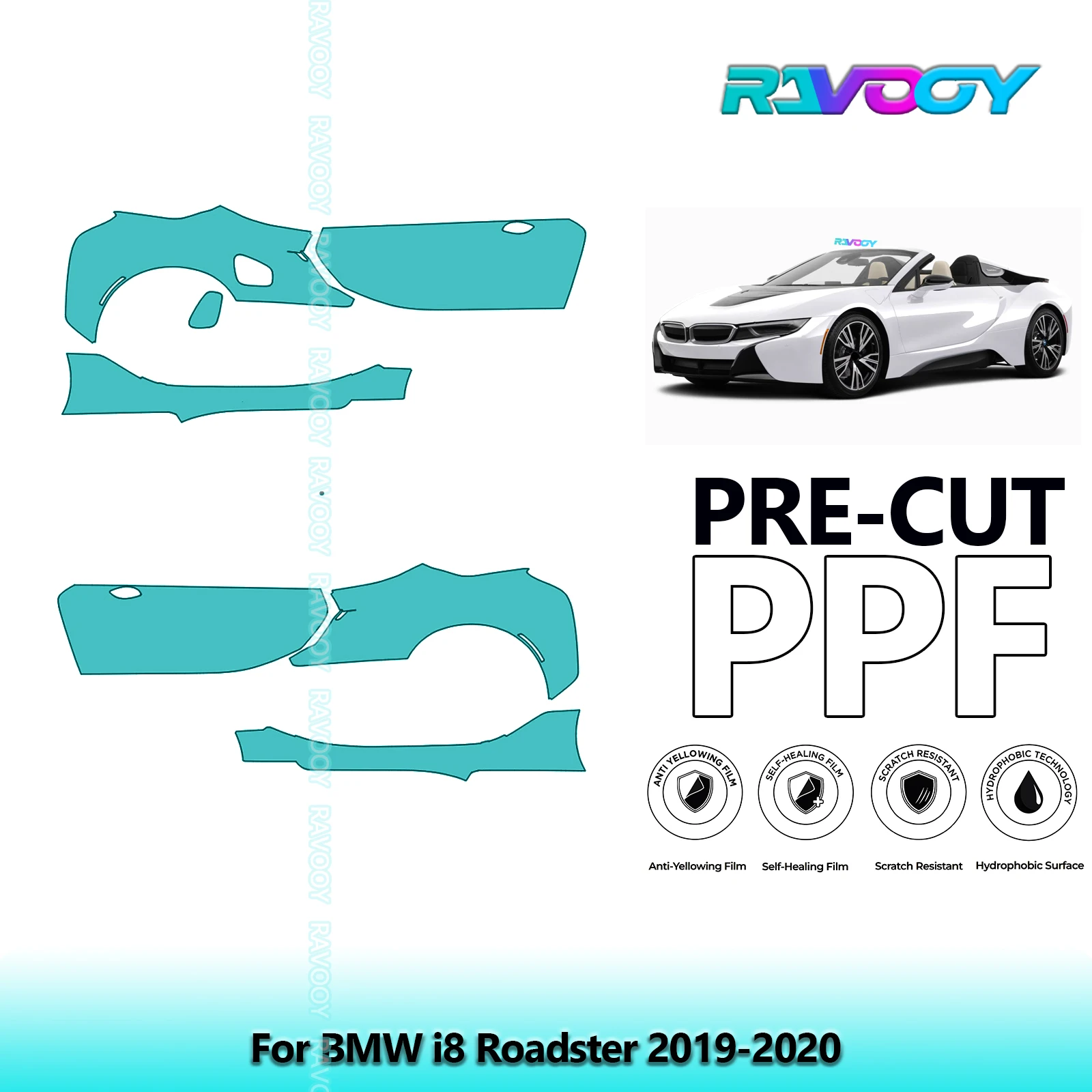 

For BMW i8 Roadster 2019-2020 8.5mil Clear Matte Pre-Cut PPF Door & A/B Pillar Kit TPU Paint Protection Film Set