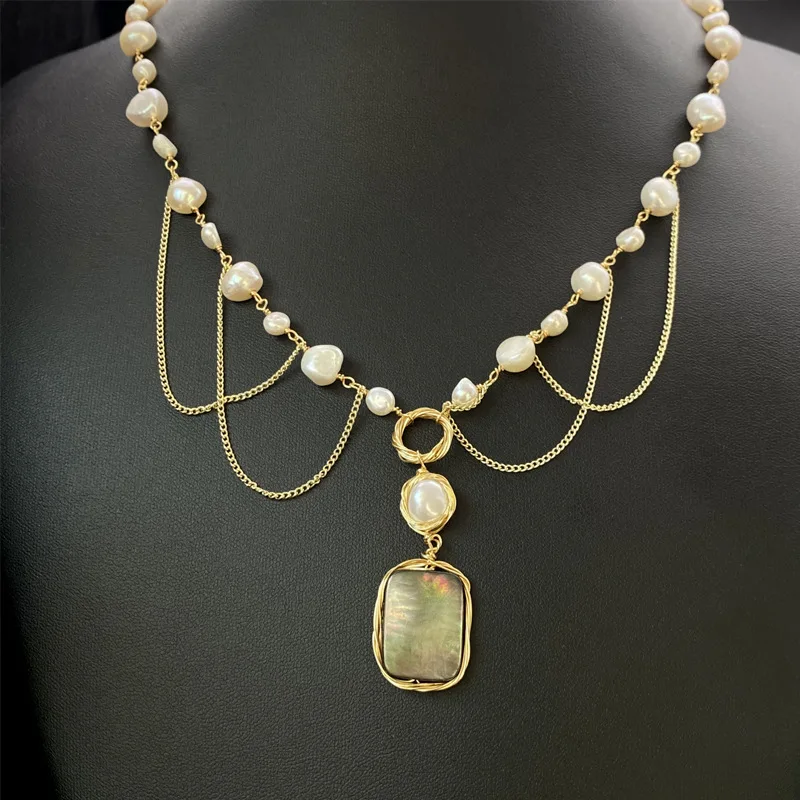 

Hand Wound Abalone Shell Pendant Flat Oval Pearl Necklace Freshwater Pearls Tassel Choker Charm Jewelry for Women Fashion Collar