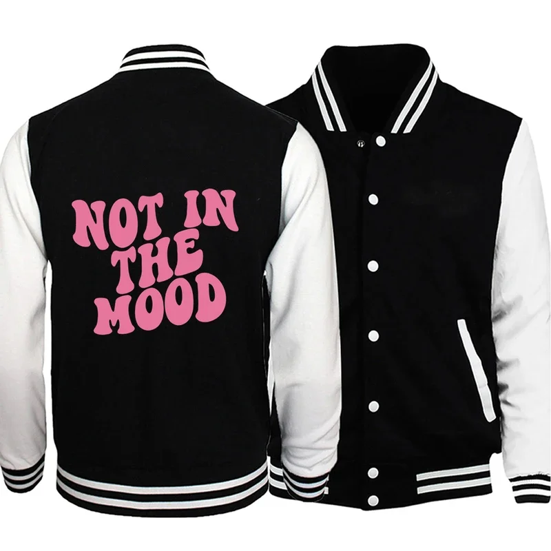 

Not In The Mood Printing Coats Korean Fashion Man Outerwear Pocket Crewneck Jackets Single Breasted Warm Soft Neutral Sportswear