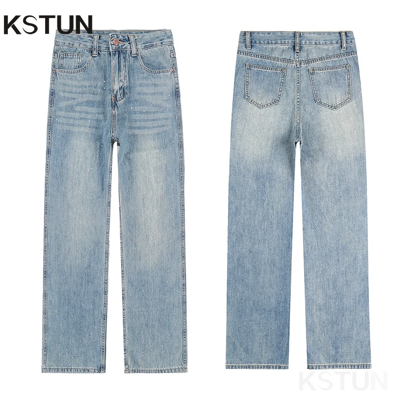 

KSTUN 2026, весенне-летние женские джинсы с высокой талией, узкие прямые джинсовые брюки с блестками, светло-голубые винтажные женские брюки