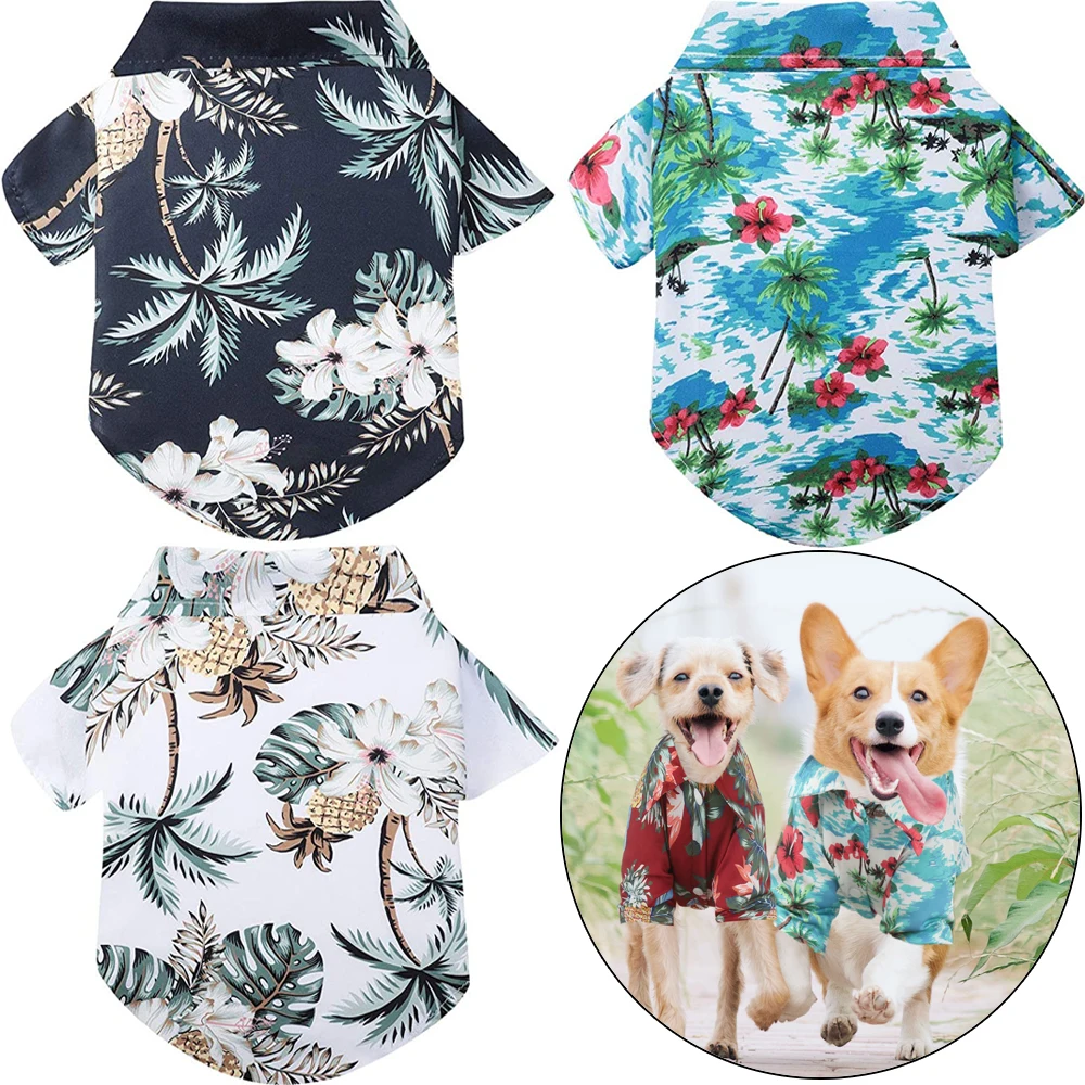 1 Stück Haustier Hemden Hawaii Haustier Hund Polo T-Shirts Hawaii Haustier Kleidung Strand Kokosnuss Baum drucken Haustier Sommer Shirt für kleine
