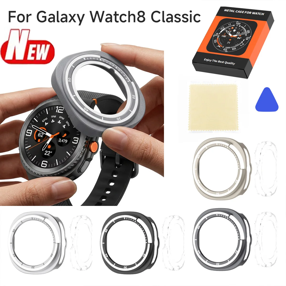 Metallgehäuse für Samsung Galaxy Watch 8 Classic 46 mm, schützende Stoßfängerschale für Galaxy 8 Classic, luxuriöses Anti-Drop-Cover-Zubehör