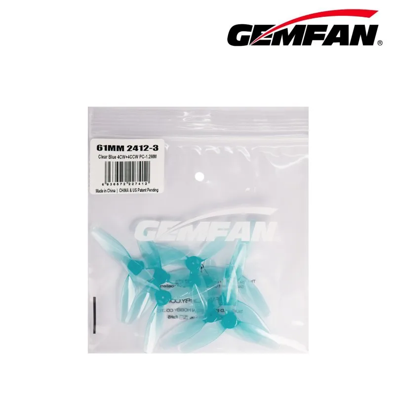 4 pares gemfan 2412 61mm 3 lâminas cw ccw hélice fpv 1.2mm buraco adereços para palito de dente fpv rc drone 8520 motor escovado