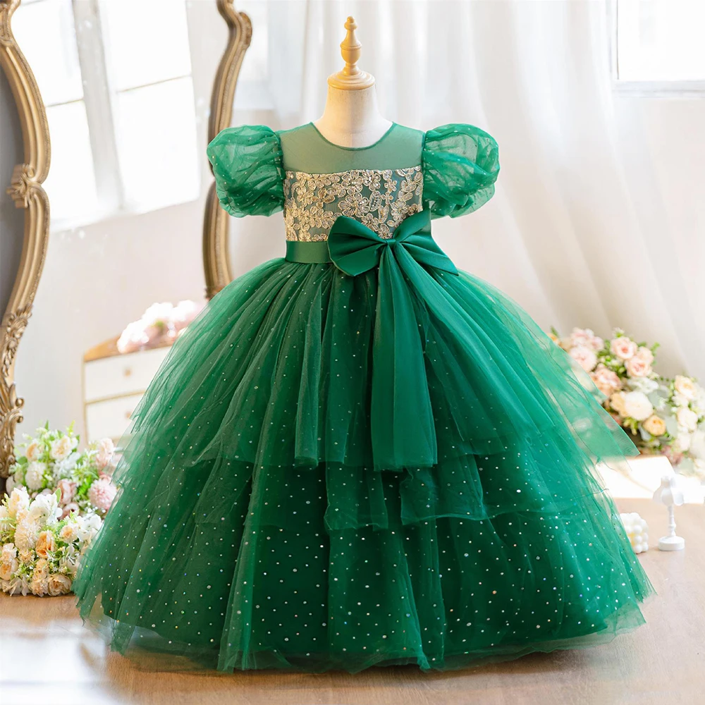 

HETISO Girls' Graduation Ceremony Banquet Embroidery Dress Child Kids Wedding Party Flower Performance Christmas Prom Gown