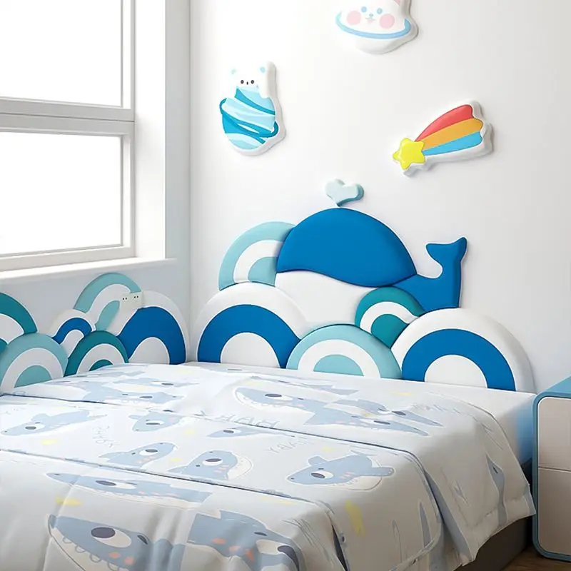 Cartoon Dolphin Wall Sticker Self-adhesive Blue Children's Room Bedside Soft Bag Anti-collision Cartoon Background Wall Backrest