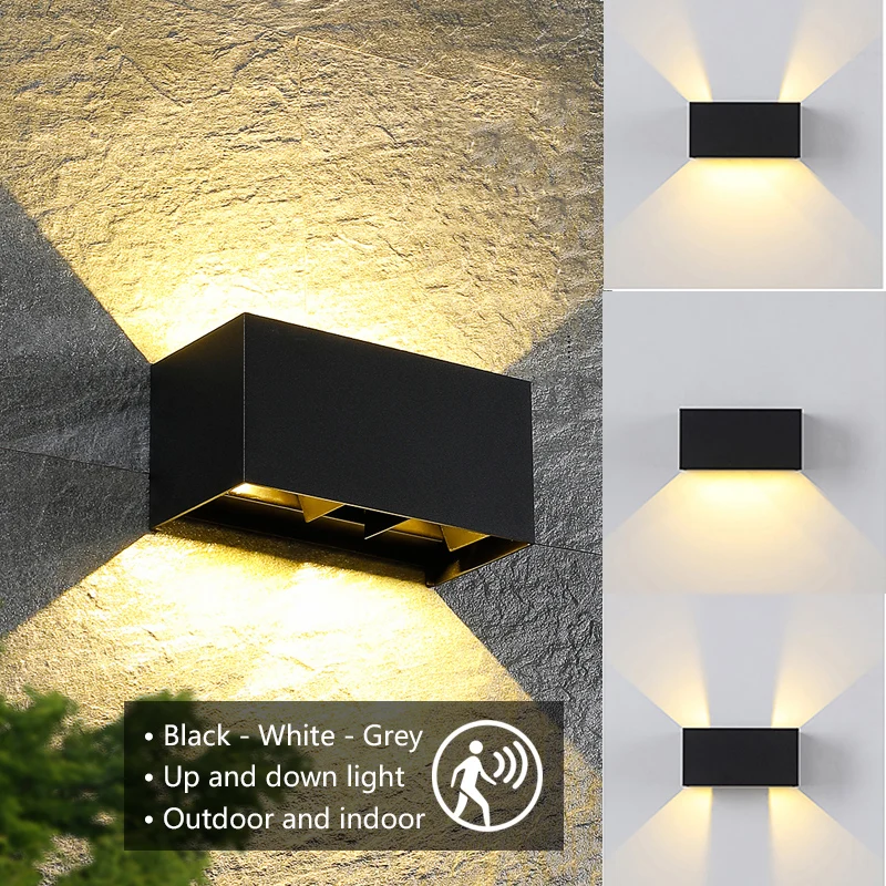 Modern Black Aluminum PIR Motion Sensor Wall Light IP65 Waterproof Outdoor Garden Porch Front Door Indoor Wall Lamp