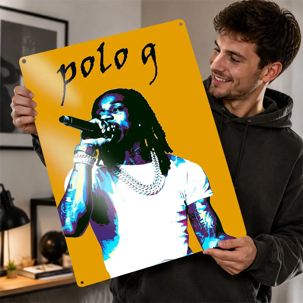 Polo G Rapper Portrait 3D Printed Texture Poster Personalized Wall Art Retro Metal Tin Signs for Home Decor Items Room Ornaments