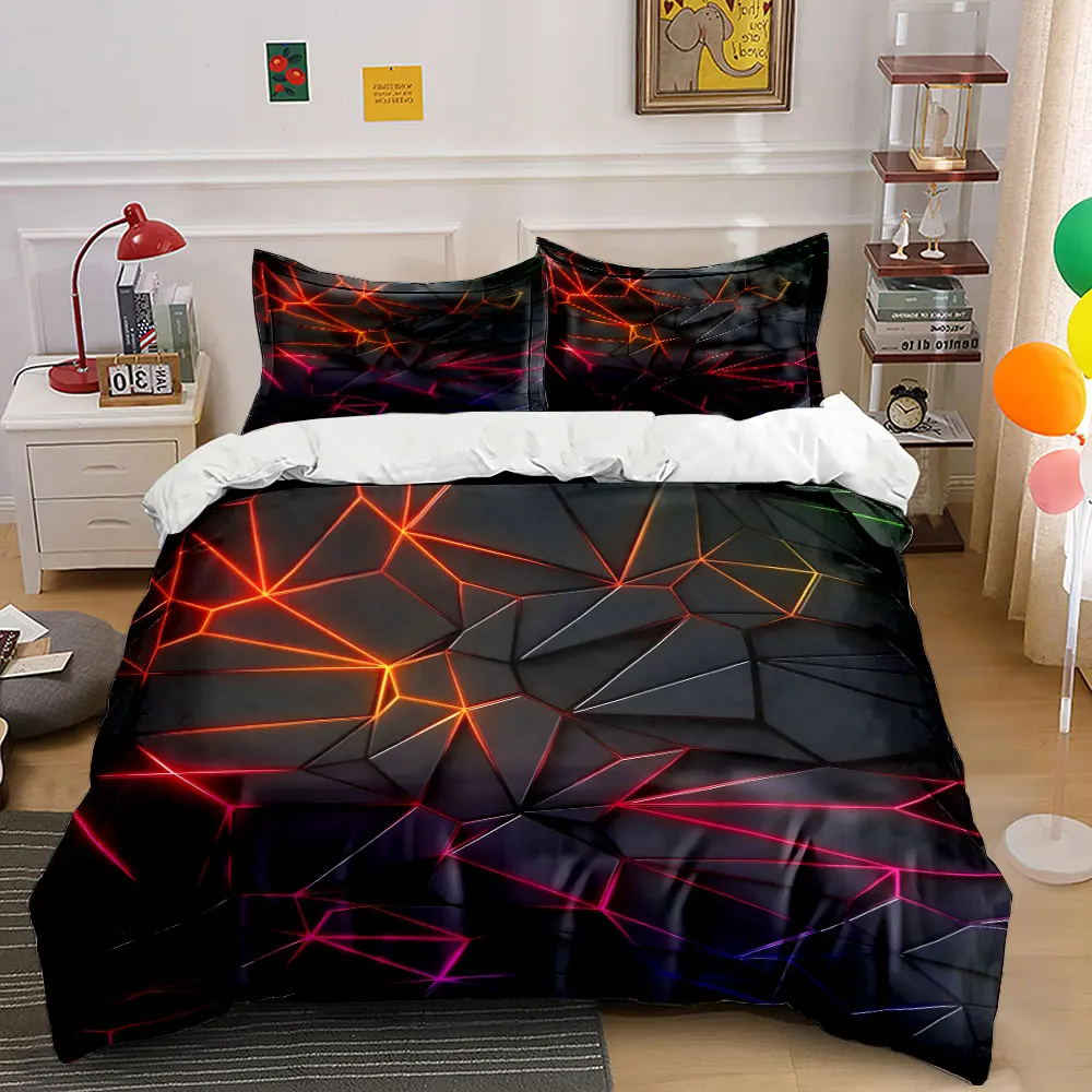 

Vibrant Neon Geometric Fracture Print Bedding Set 1 Duvet Cover 2 Pillowcases for Adult and Children Luxury Gift Full Size
