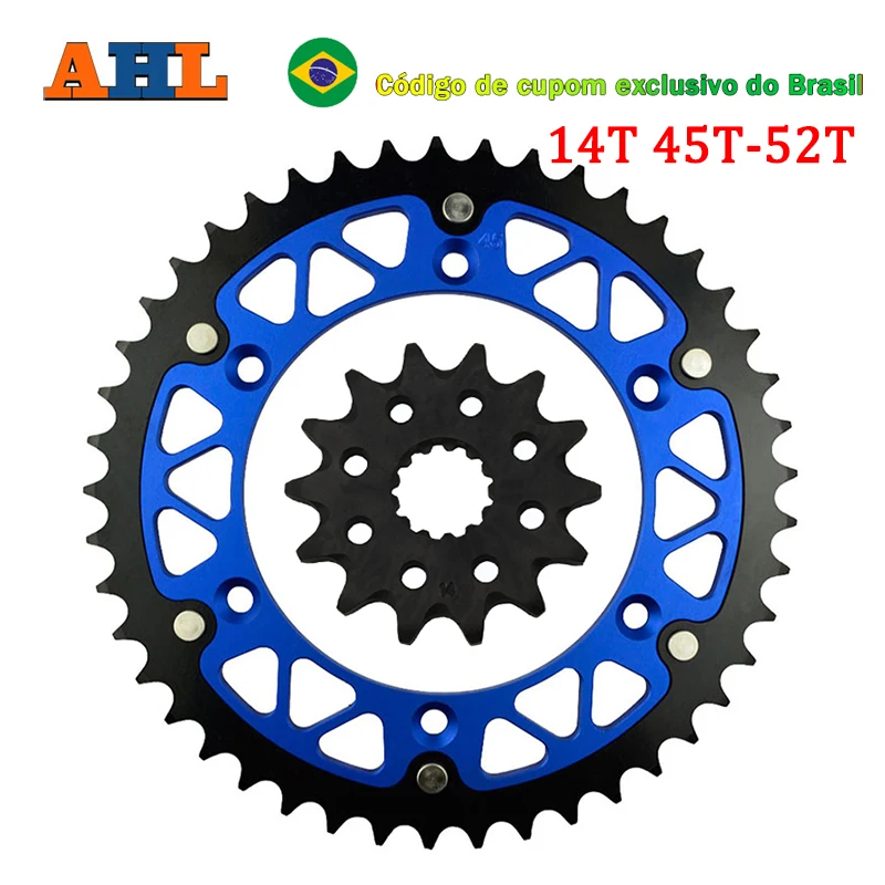 Roda dentada dianteira e traseira para motocicleta 14t 45t 46t 47t 48t 49t 51t 52t, para yamaha wr250 wr400 wr450 wr450f yz250 yz400 yz450 yz450f