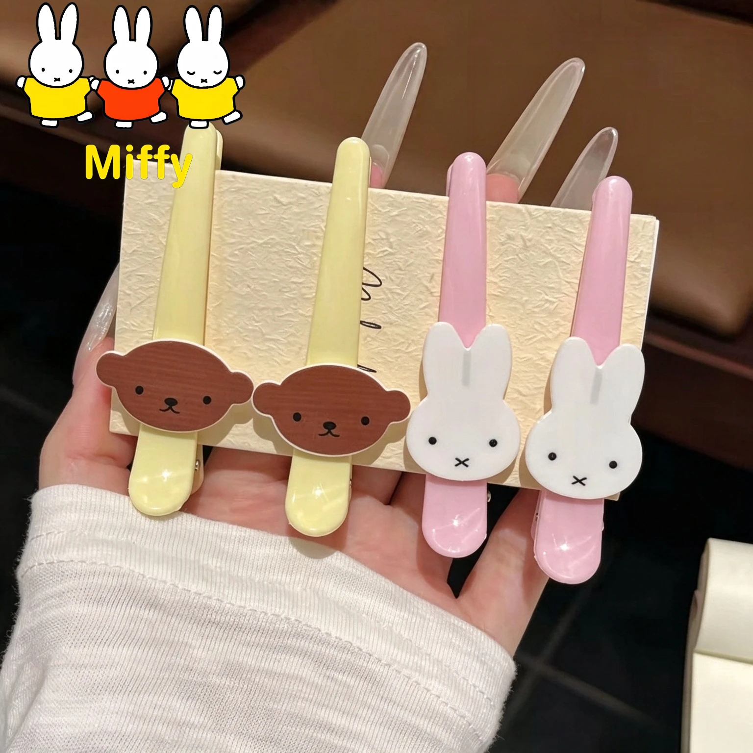 Kawaii Miffy Hairpin Cute Cartoon Miffy Boris Bear Single Clip with Super Cute Fringe for Sweet Teenage Hairstyle Side Clip