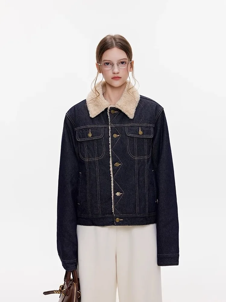 

Джинсовое пальто с леопардовым мехом, плюшевые женские осенние стеганые свободные повседневные уличные куртки на молнии для поездок на работу, вязаные куртки в клетку в сетку