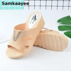 36-40 Women Slippers Wedges Sandals Summer Crystal Shoes Female Platform High-Heels Flip Flops Thick-soled Peep Toe Beach Slides