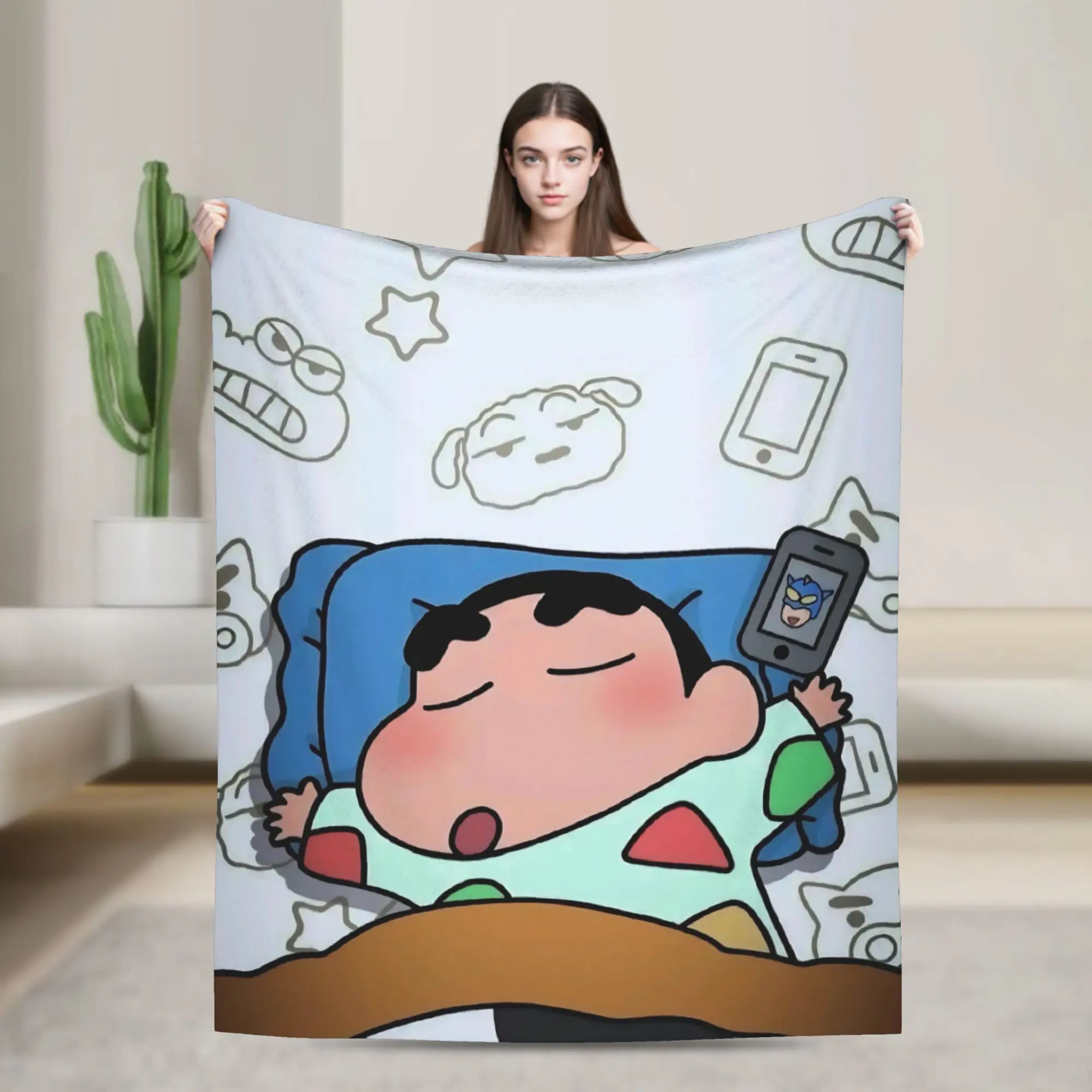 Soft Warm Blanket Travel Crayon Shin-chan Christmas Throw Blanket  Flannel Bedspread For Couch Chair Sofa Bed Fluffy Sofa Bed