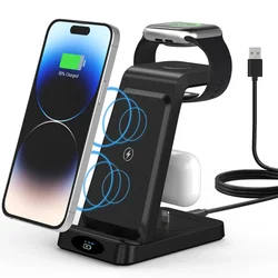 3 In 1 Foldable Wireless Charger Stand For iPhone 14 13 12 Pro Max Plus IWatch AirPods 3/2 15W Charging Station Dock Holder