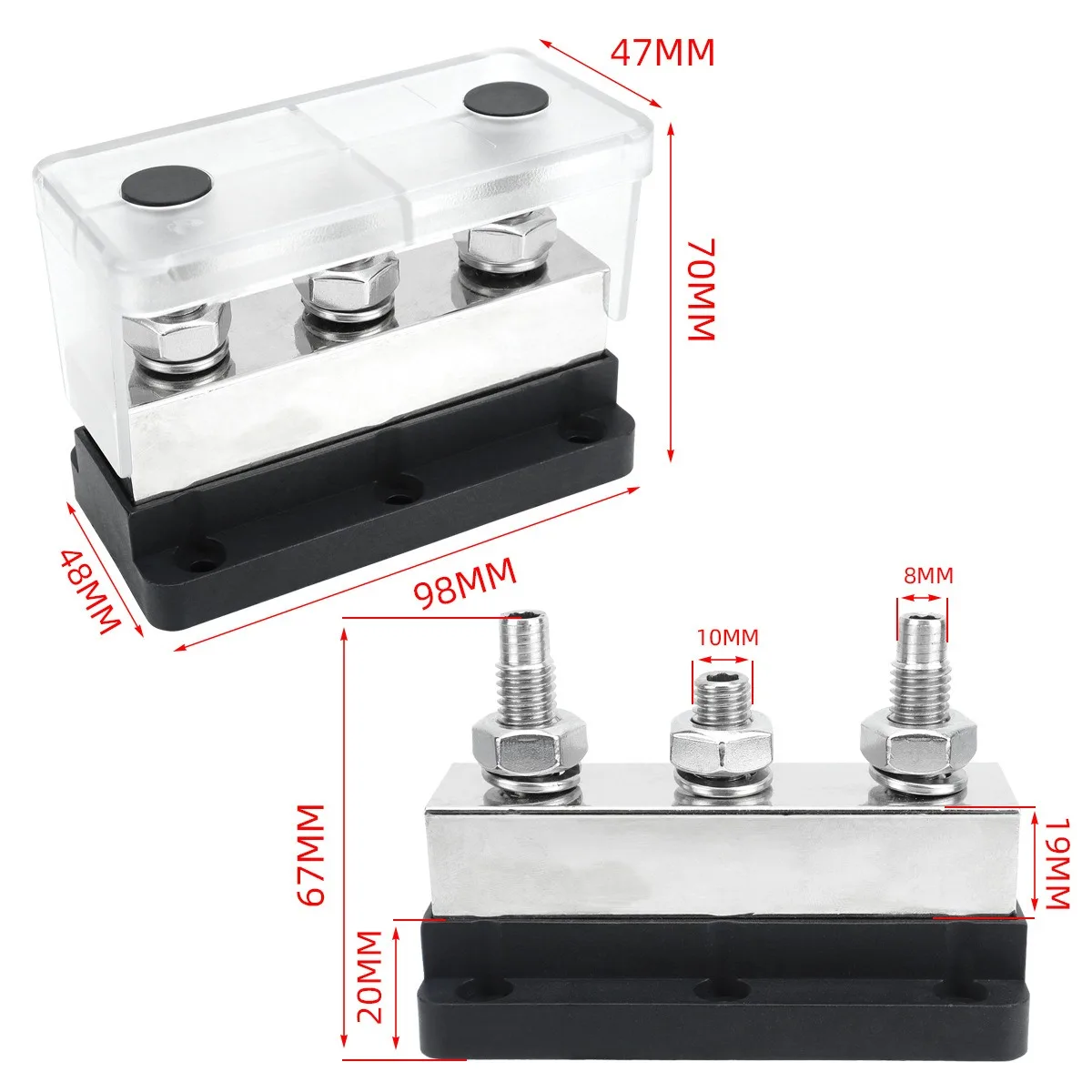 Yachts High Current 600A Bus Bar Nickel Plated Copper Distribution Block 4 Studs