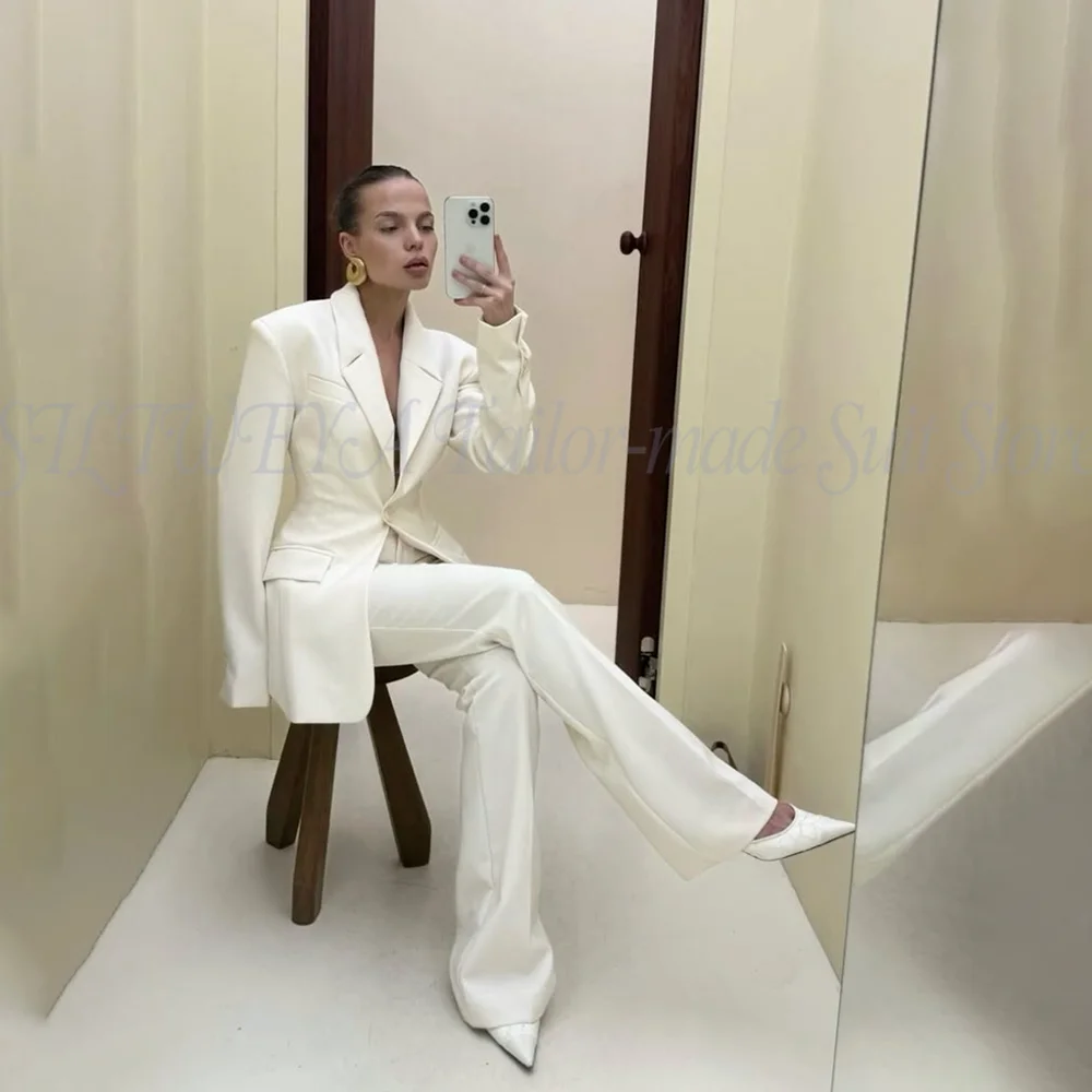Classic Fashion White Pant Suits 2 Piece Blazer Set Formal Smart Casual Female Suit Conjunto De Dos Piezas Para Mujer Elegante