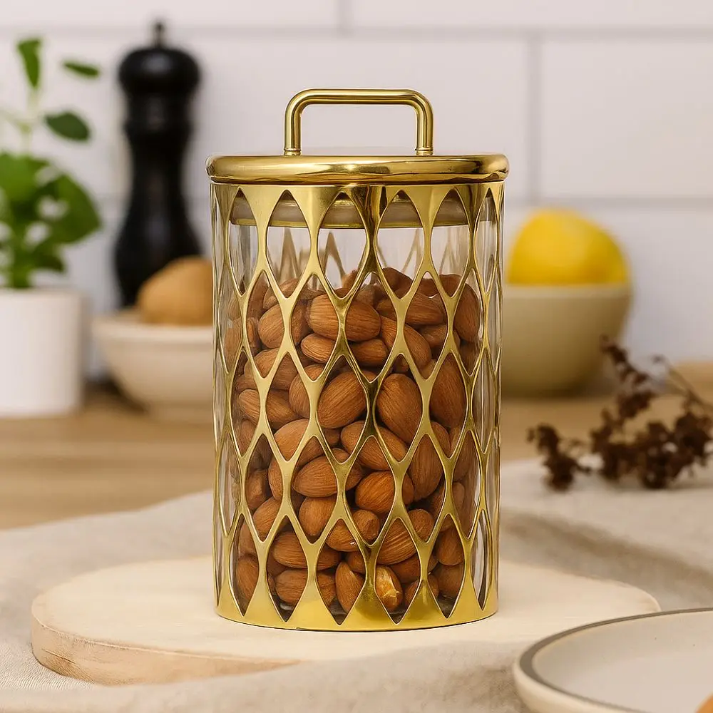 

Decorative Jar Gold-plated Food Storage Jar Acrylic with Lid Sealed Jar Transparent Moisture-proof Airtight Container Home Decor
