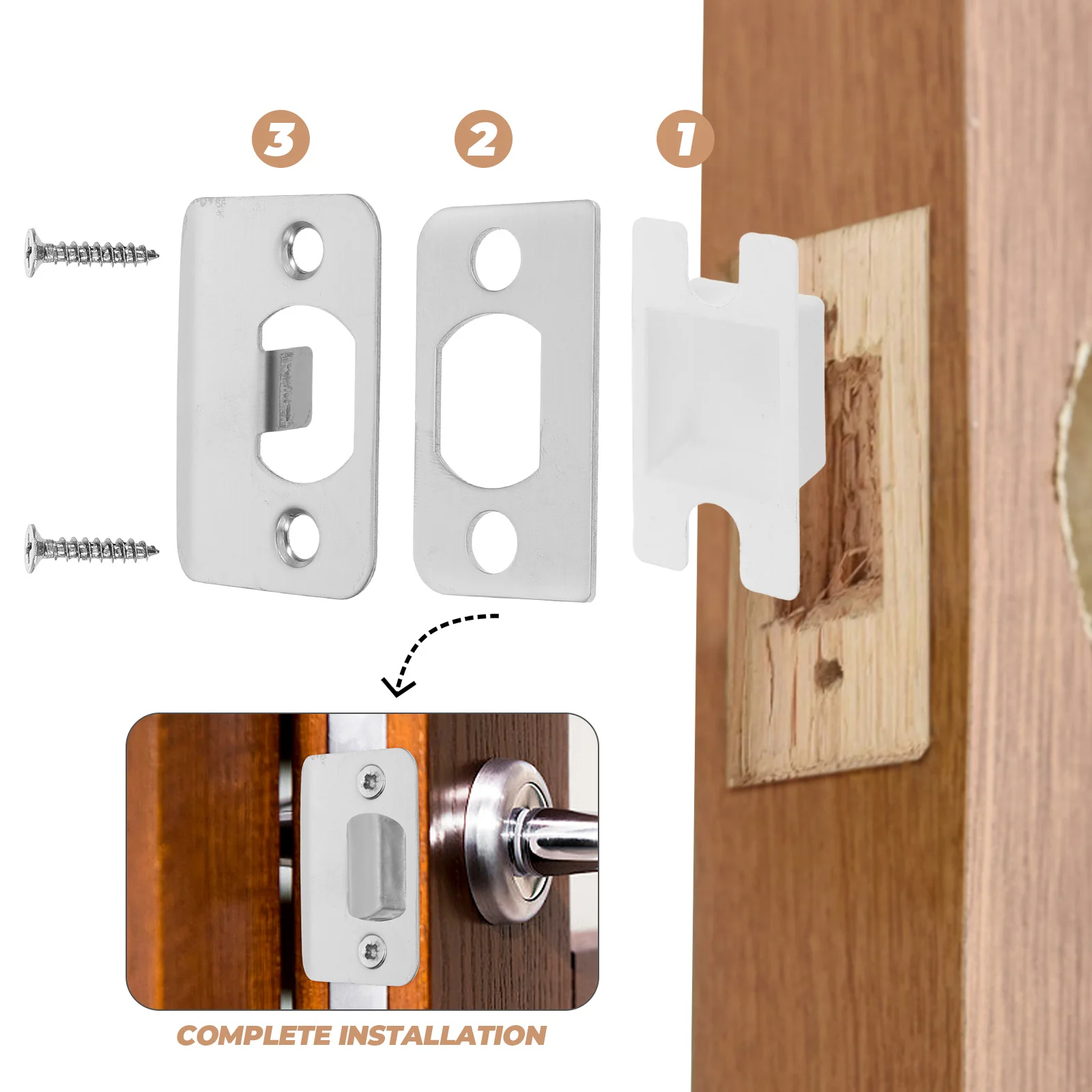 

1 set Universal Door Strike Plate Set Stainless Steel Deadbolt Reinforcement Plates Gasket Wood Screws Repair Kit for Room
