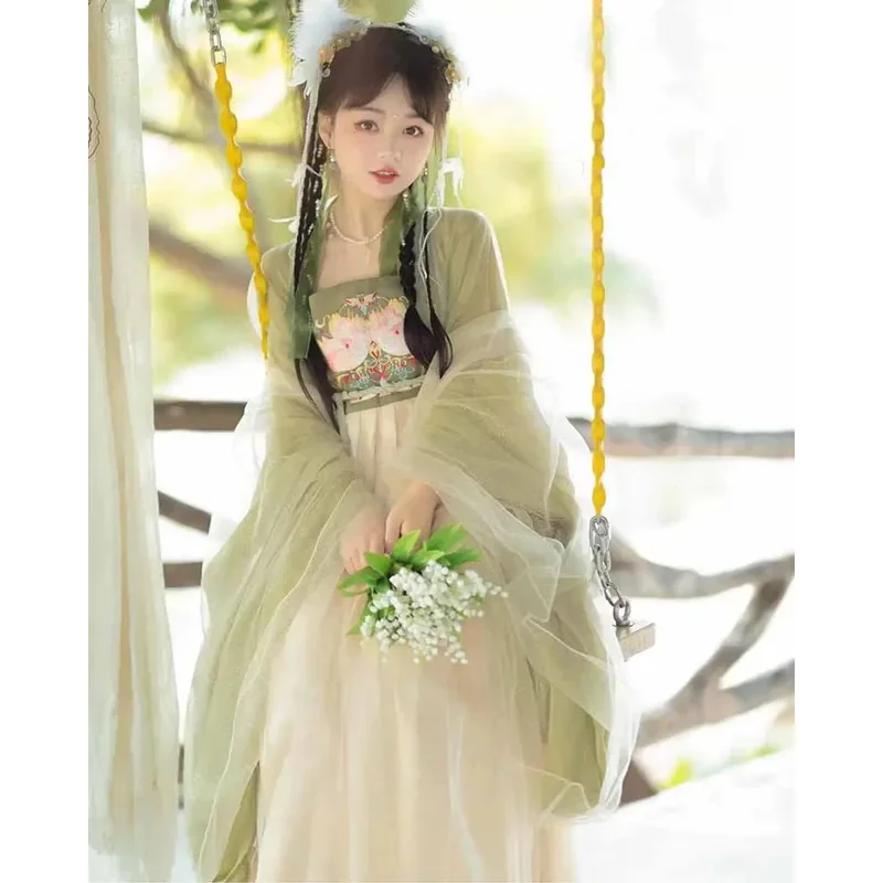 

Plus Size 4XL Hanfu Dress Women Oversized Chinese Tang Dynasty Vintage Embroidered Green Hanfu Costume Carnival Party Outfit