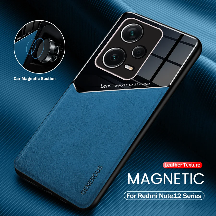 Car Magnetic Holder Leather Cover For Redmi Note 12 Pro 5G Case Silicone Bumper Shockproof Coque Redmy Note12 Pro+ Pro Plus 5G