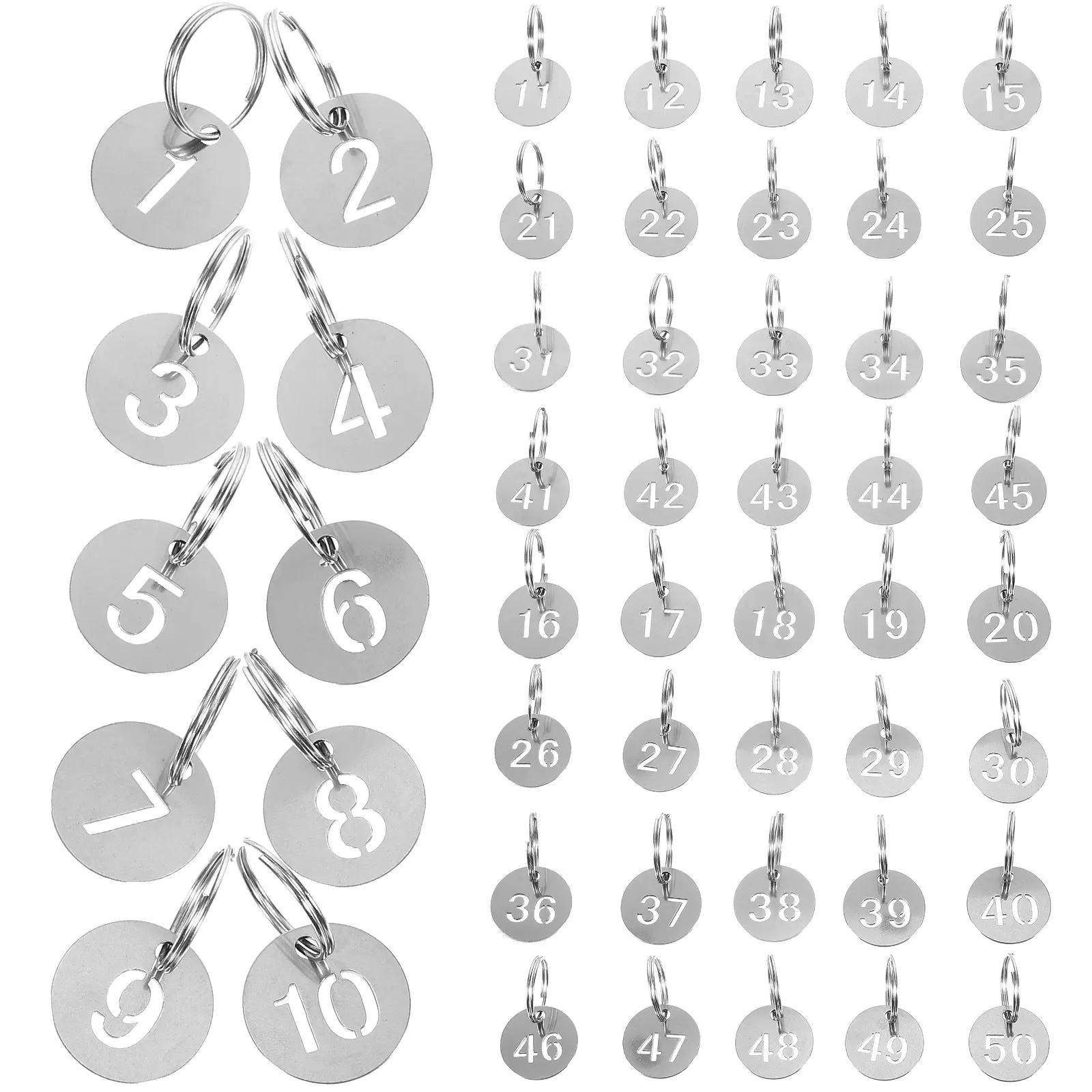 50Pcs Stainless Steel Number Tags Round Portable Key Ring Tags for Kindergarten Dormitory Hotel Locker Key Identification
