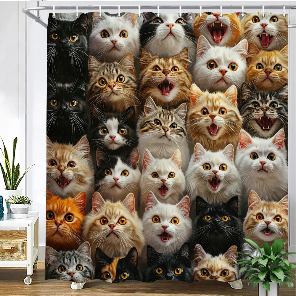 

3D lovely cats print shower curtain polyester fabric bathroom curtain home decoration curtain with hooks