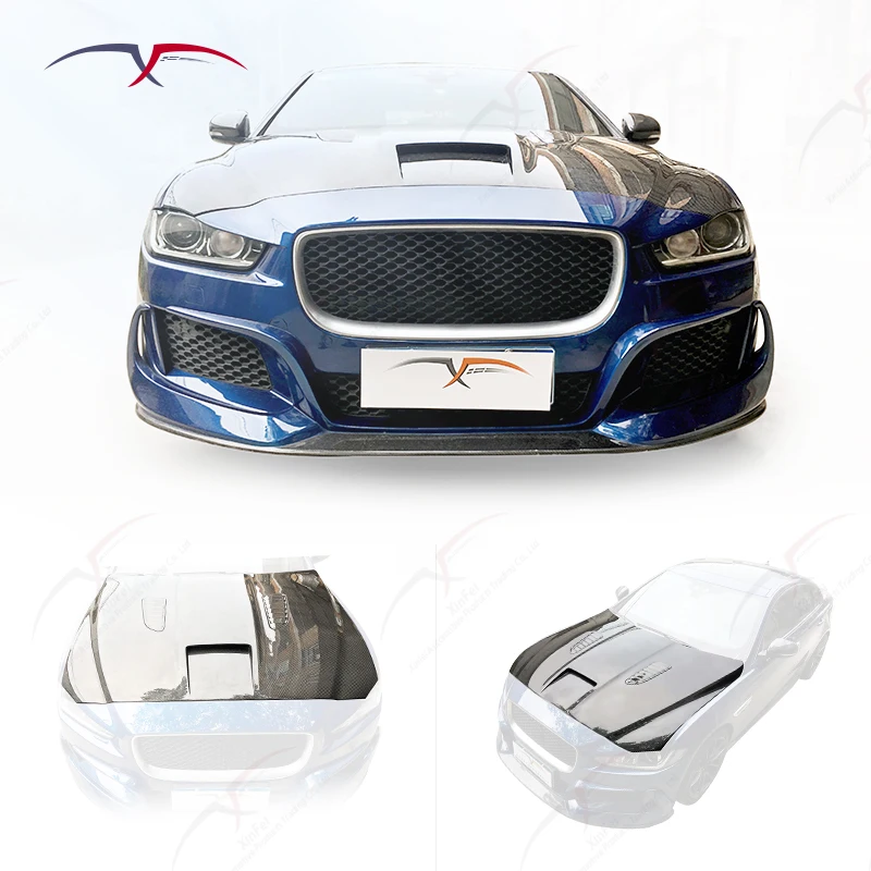 

Подходит для Jaguar 2015-2019 XE, автомобильный капот, черный капот из углеродного волокна с новыми винтами, комплект кузова, украшение, модификация