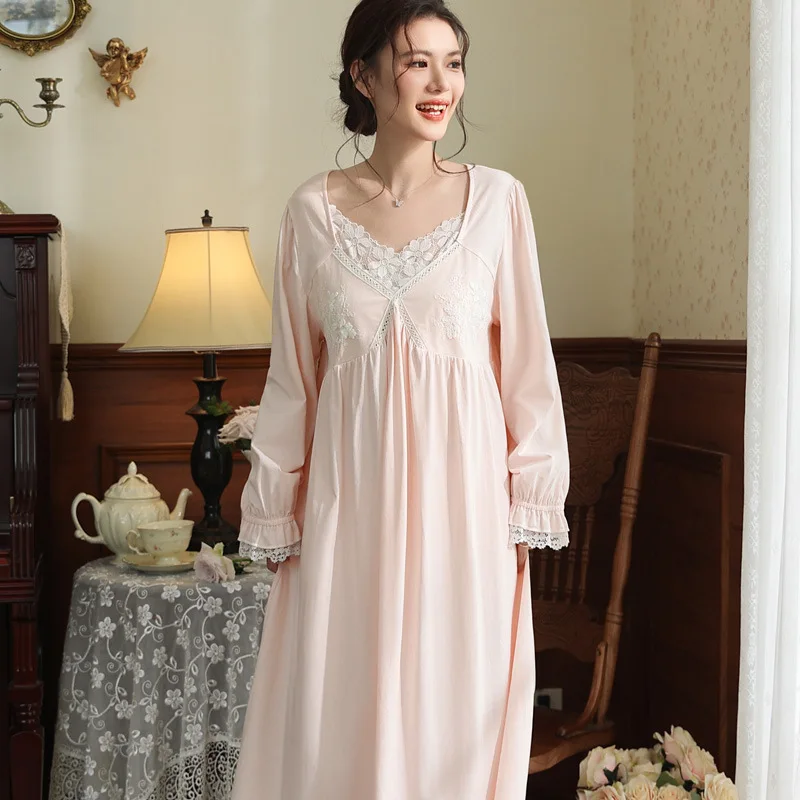 Vintage Victorian Nightgown Women Lace Embroidered Palace Style Princess Sleep Dress Cotton Soft Romantic French Loungewear - Image 3