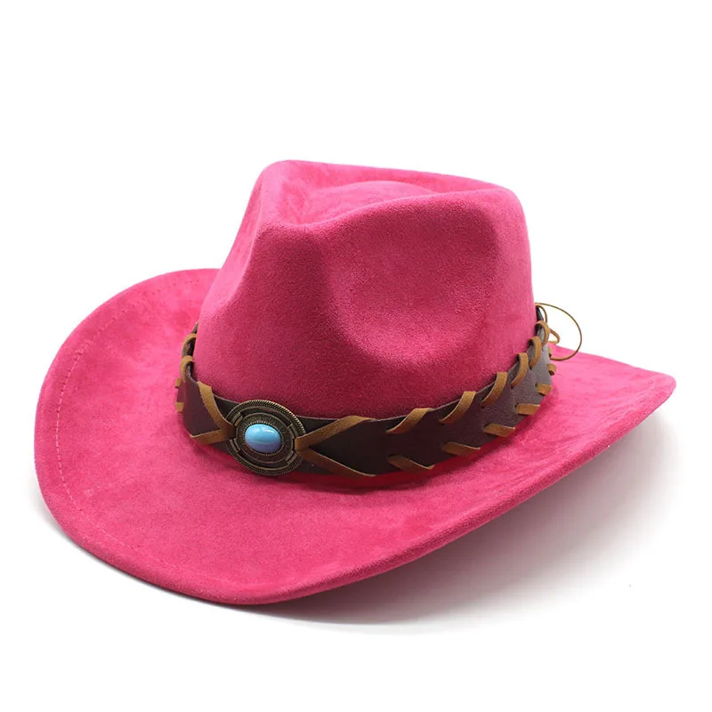 New Suede Western Cowboy Hat Men Women Vintage Gentleman Lady Jazz Cowgirl Panama Sun Cap Wide Brim Cloche Church Fedora Hats