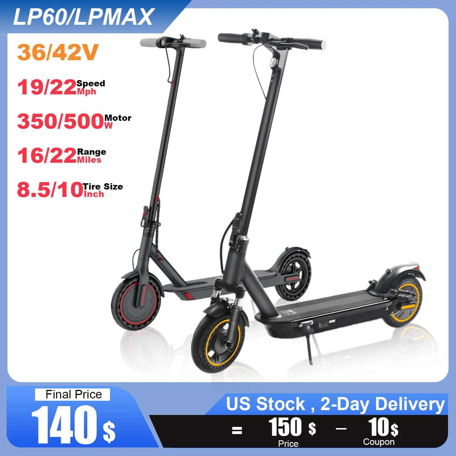 AOVOPRO LP60/LPMAX Electric Scooter 500W Motor 22mph 42V14.5Ah 27Miles Long Range Foldable 10Inch App Connected EScooter