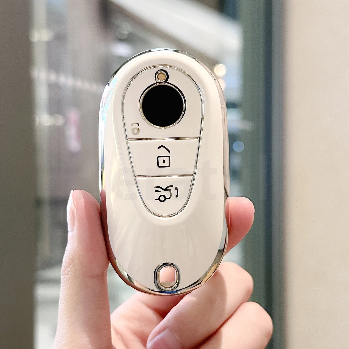 Silver Edge TPU for Mercedes Benz C236 W206 W214 W223 C E S CLE GLC EQS EQE Class Auto Keyless Remote Car Key Case Cover Fob Bag