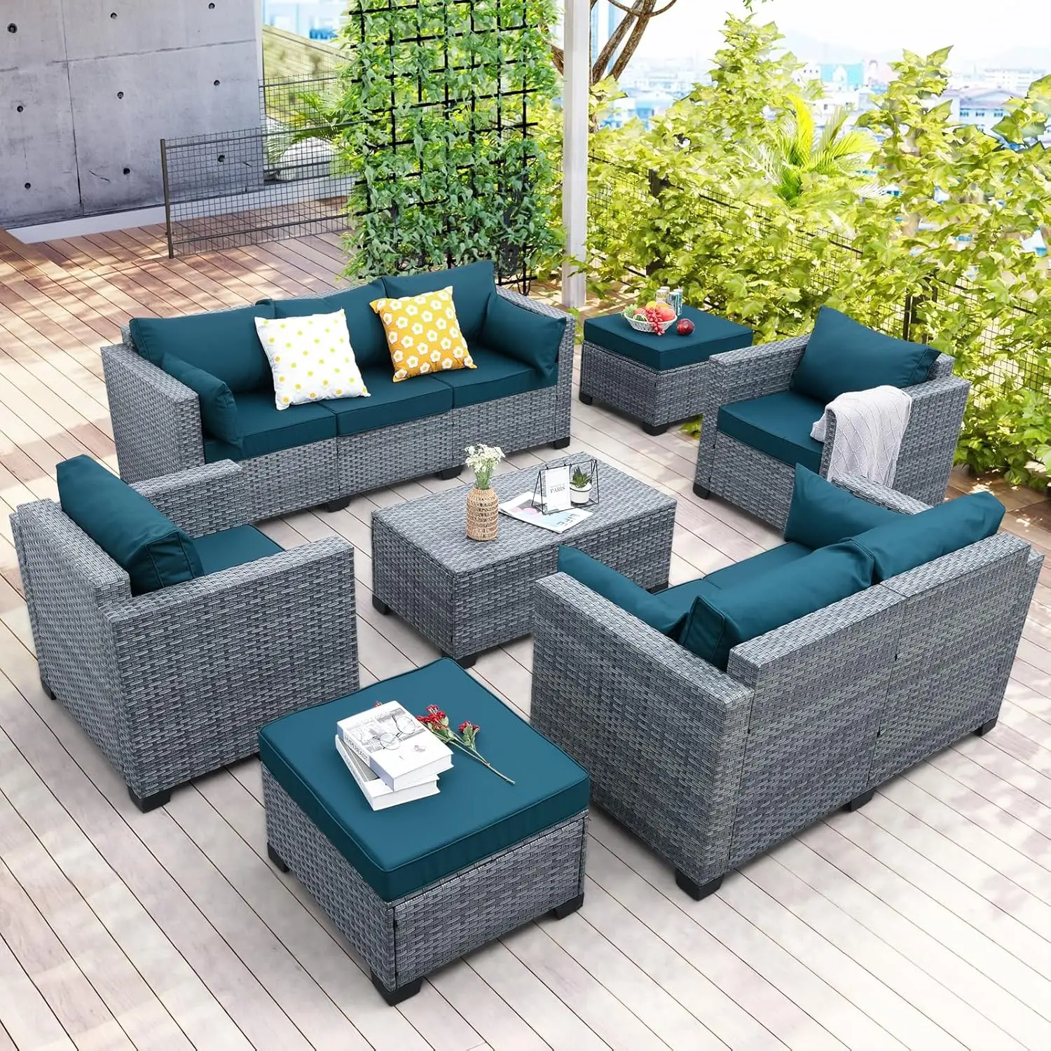 

7 Piece Wicker Patio Furniture Sets Outdoor Conversation Set, PE Rattan Sectional Sofa Couch With Storage Table And, Customized