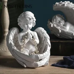 NORTHEUINS Anioł Dziewczyna Świecznik Figurki Nordic Fairy Candlestand Garden Nowoczesna statuetka z żywicy Wnętrze domu Dekoracja półki